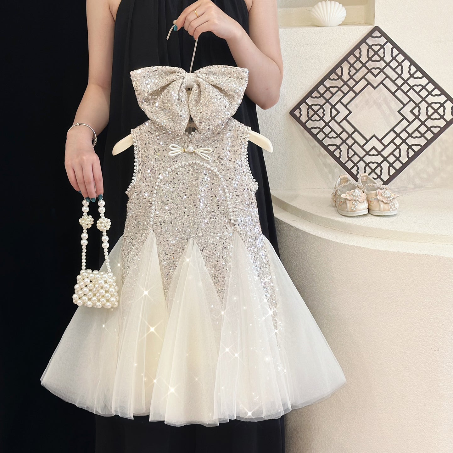 Sequin Princess Party Dress for Girls | Beige Flower Girl Summer Outfit