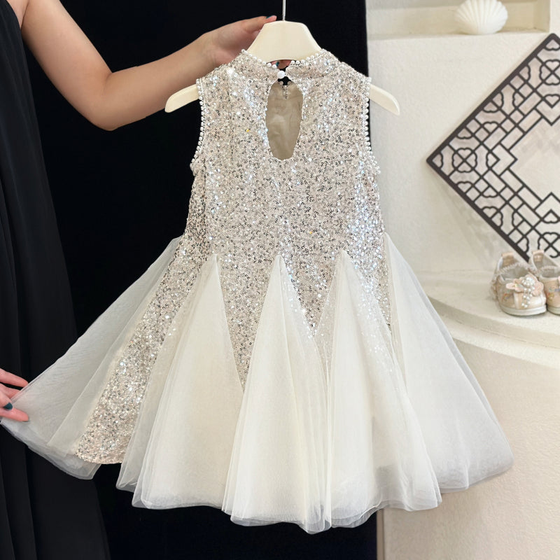 Sequin Princess Party Dress for Girls | Beige Flower Girl Summer Outfit