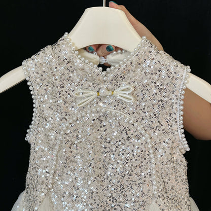 Sequin Princess Party Dress for Girls | Beige Flower Girl Summer Outfit