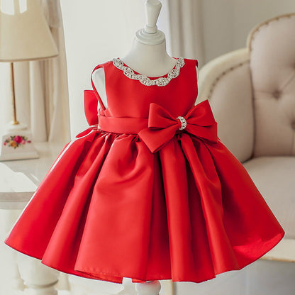 Red A-Line Princess Party Dress with Sequins & Bowknot for Girls