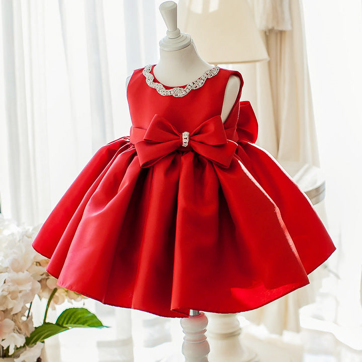 Red A-Line Princess Party Dress with Sequins & Bowknot for Girls