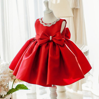 Red A-Line Princess Party Dress with Sequins & Bowknot for Girls