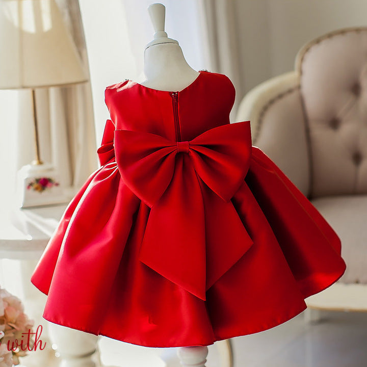 Red A-Line Princess Party Dress with Sequins & Bowknot for Girls