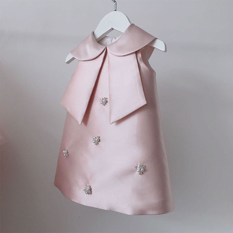 Sleeveless Satin A-Line Tea Length Party Dress for Girls – Princess Birthday & Flower Girl Gown