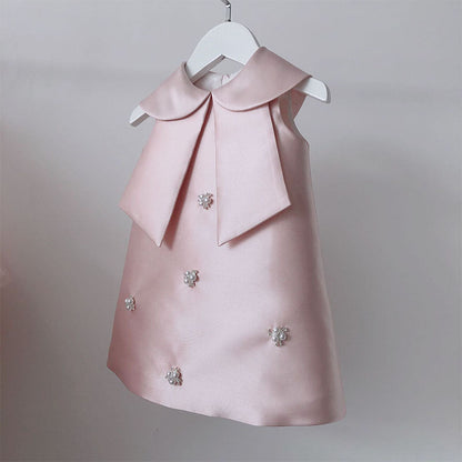 Sleeveless Satin A-Line Tea Length Party Dress for Girls – Princess Birthday & Flower Girl Gown