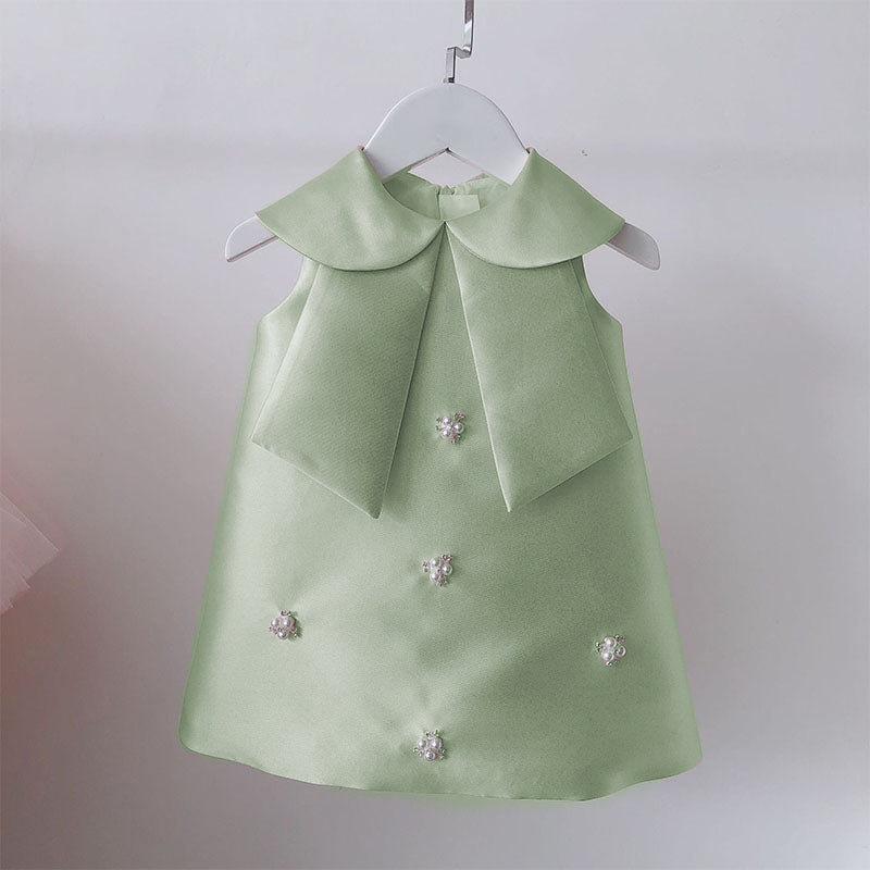 Sleeveless Satin A-Line Tea Length Party Dress for Girls – Princess Birthday & Flower Girl Gown