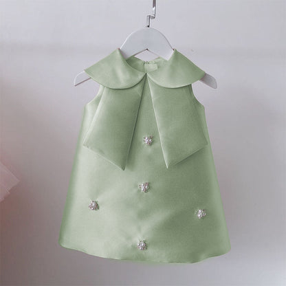 Sleeveless Satin A-Line Tea Length Party Dress for Girls – Princess Birthday & Flower Girl Gown