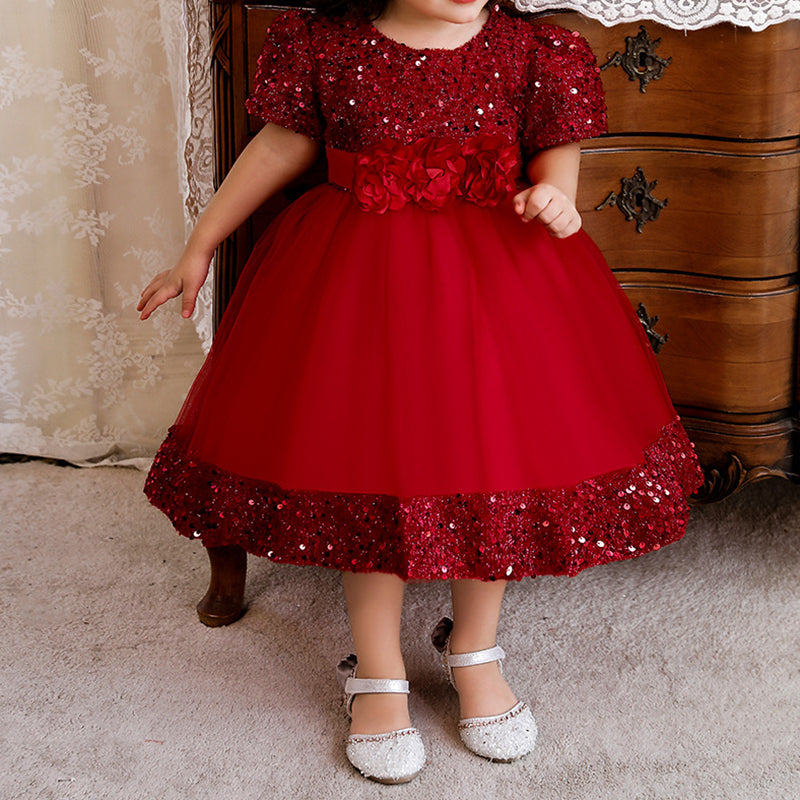 Sparkling Tea Length A-Line Dress for Girls – Flower Girl, Party & Formal Events