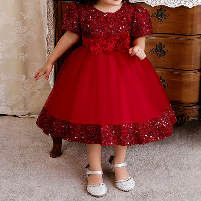 Sparkling Tea Length A-Line Dress for Girls – Flower Girl, Party & Formal Events