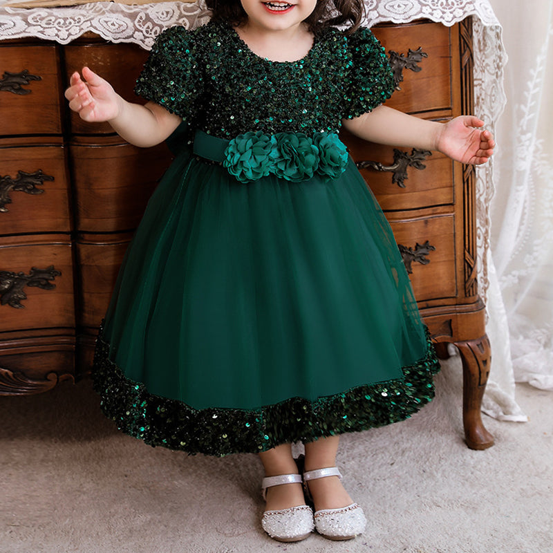 Sparkling Tea Length A-Line Dress for Girls – Flower Girl, Party & Formal Events