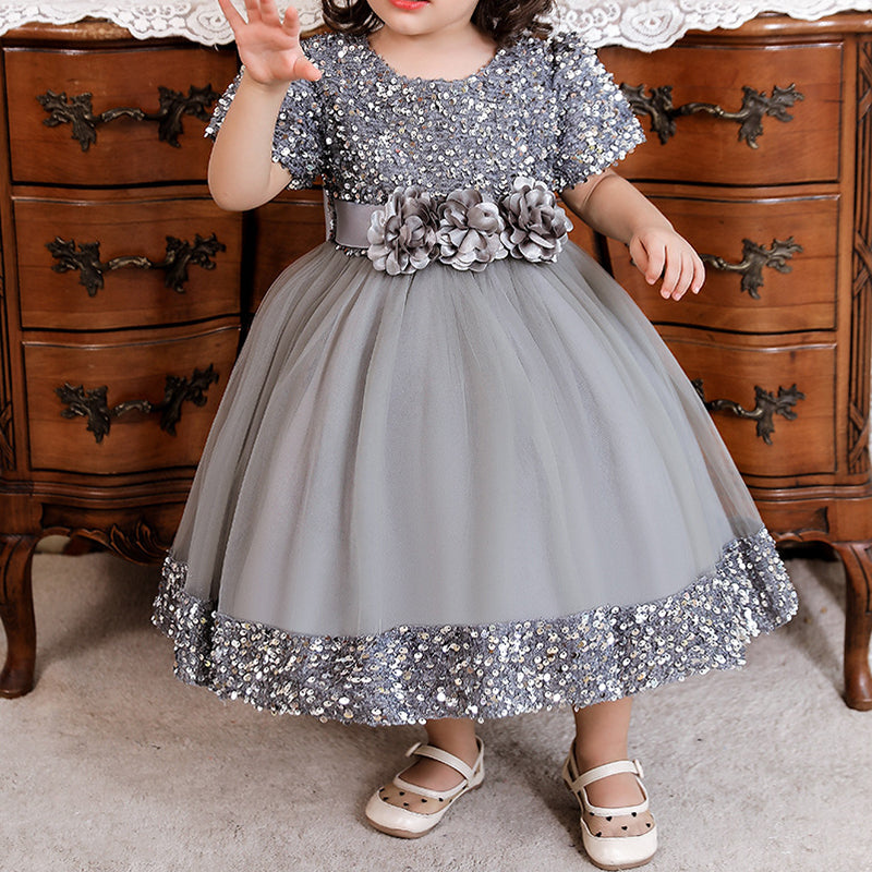 Sparkling Tea Length A-Line Dress for Girls – Flower Girl, Party & Formal Events
