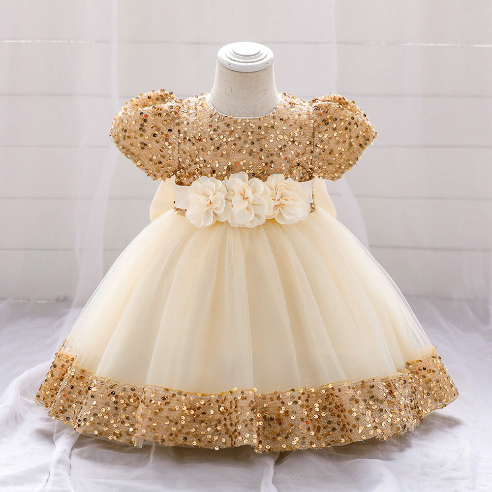 Sparkling Tea Length A-Line Dress for Girls – Flower Girl, Party & Formal Events