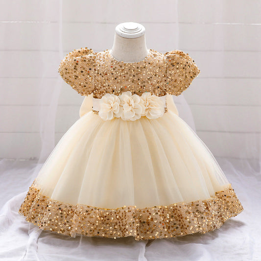 Sparkling Tea Length A-Line Dress for Girls – Flower Girl, Party & Formal Events