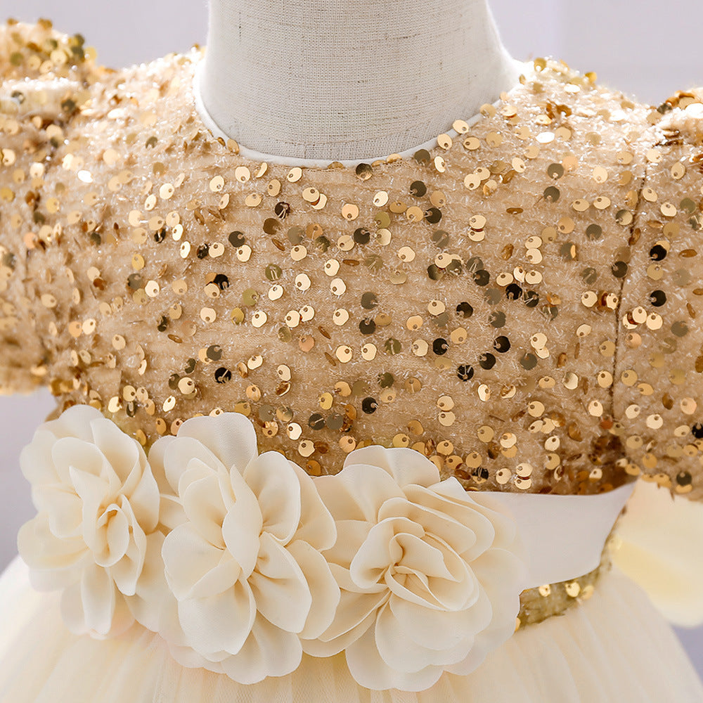 Sparkling Tea Length A-Line Dress for Girls – Flower Girl, Party & Formal Events