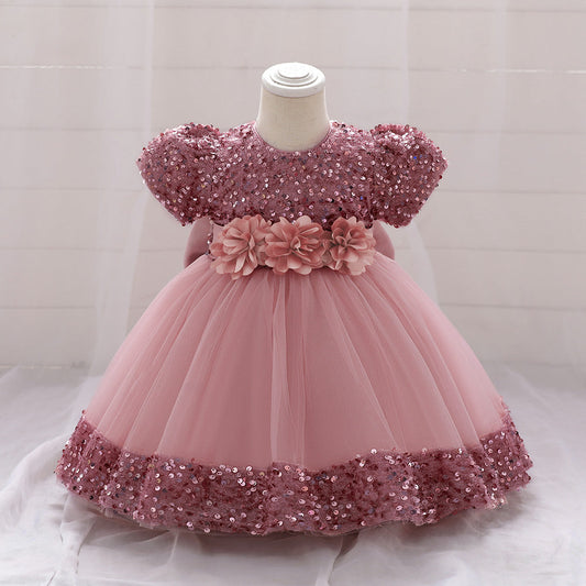 Sparkling Tea Length A-Line Dress for Girls – Flower Girl, Party & Formal Events