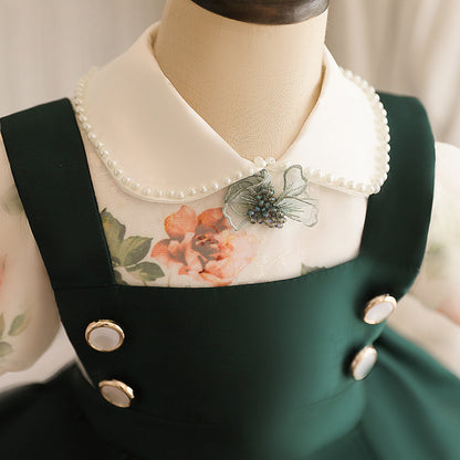 Sweet Green Satin Princess A-Line Dress for Girls | Doll Collar Party Dress
