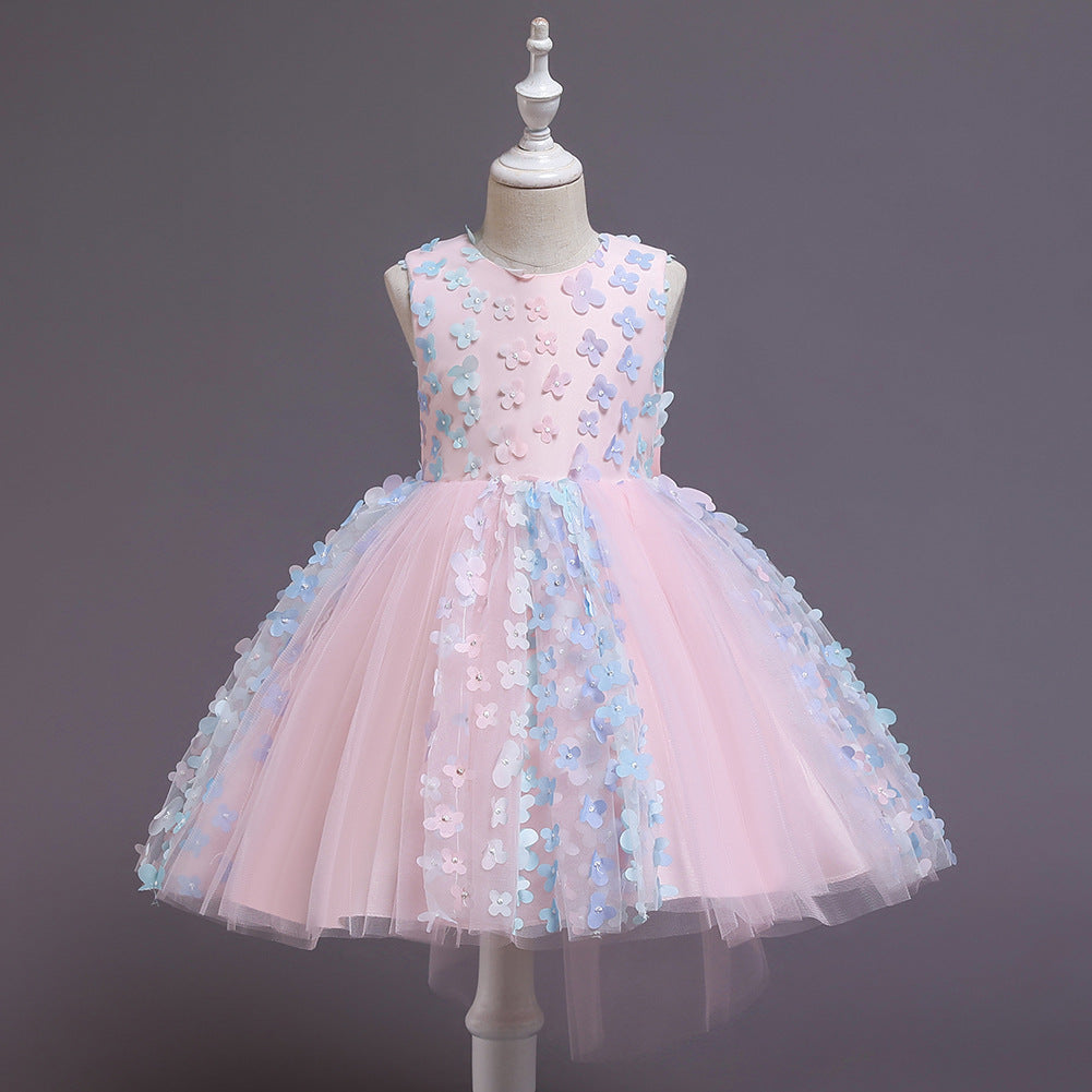 Cute Puffy Tulle Party Dress for Girls – Flower Applique Easter Dress