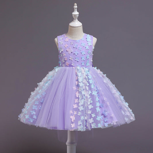 Cute Puffy Tulle Party Dress for Girls – Flower Applique Easter Dress