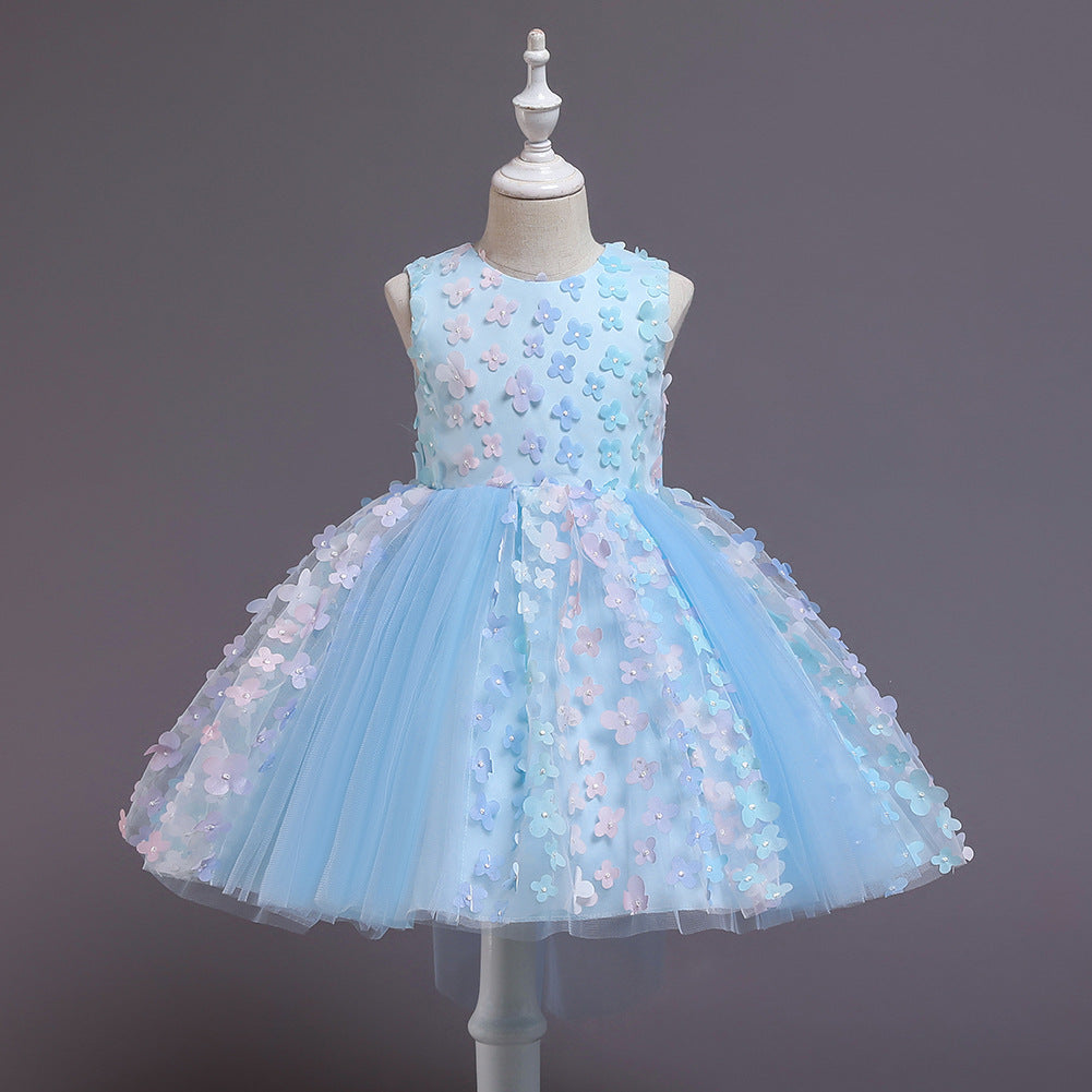 Cute Puffy Tulle Party Dress for Girls – Flower Applique Easter Dress