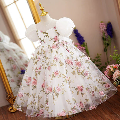 Sweetheart Neck Floral Tulle Ball Gown for Girls - Princess & Fairy Maxi Dress
