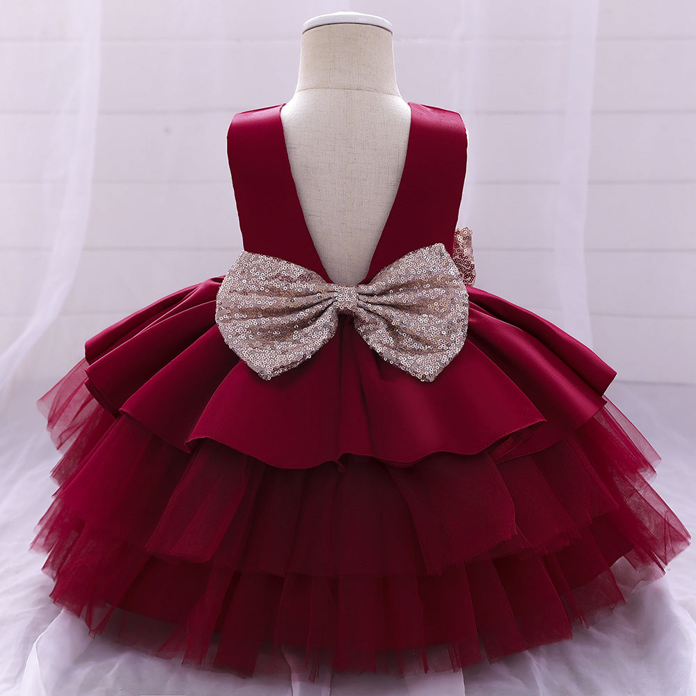 Cute Baby Girl A-Line Sequin Princess Dress Tea Length for Party & Wedding
