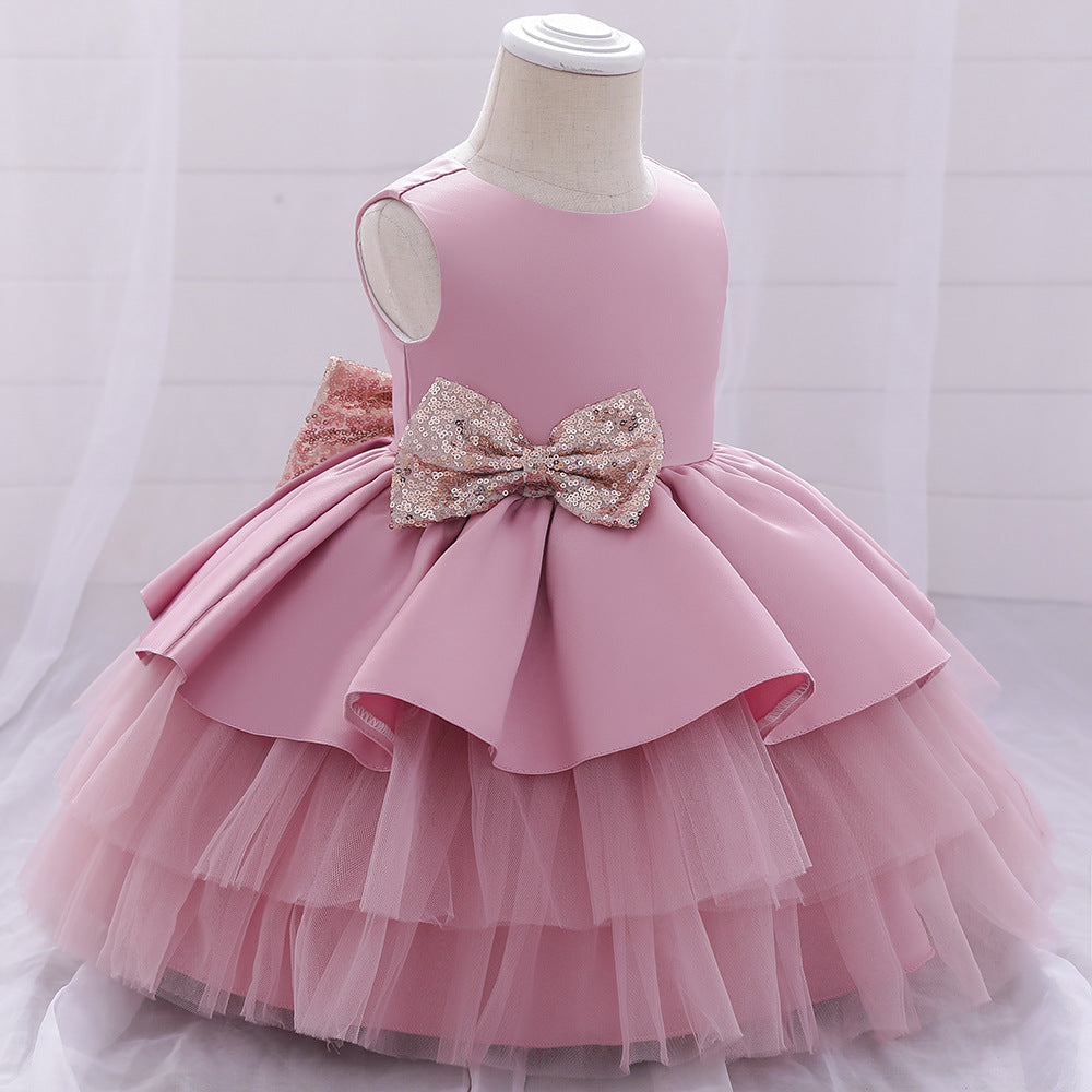 Cute Baby Girl A-Line Sequin Princess Dress Tea Length for Party & Wedding