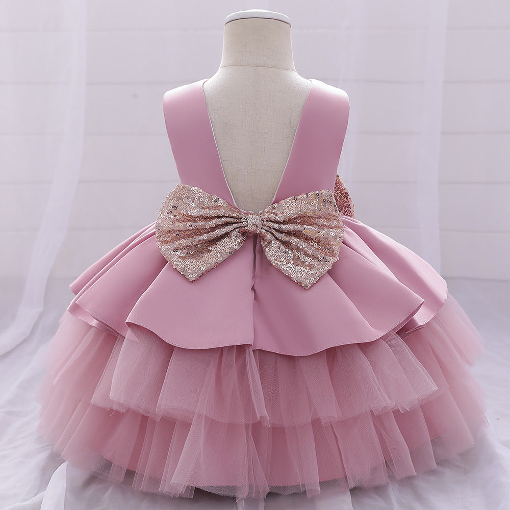 Cute Baby Girl A-Line Sequin Princess Dress Tea Length for Party & Wedding