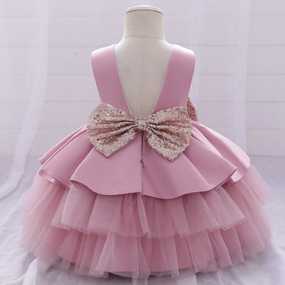 Cute Baby Girl A-Line Sequin Princess Dress Tea Length for Party & Wedding