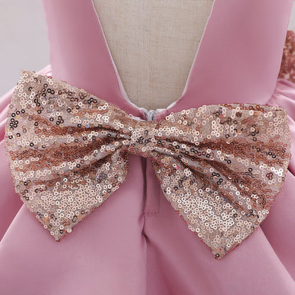 Cute Baby Girl A-Line Sequin Princess Dress Tea Length for Party & Wedding