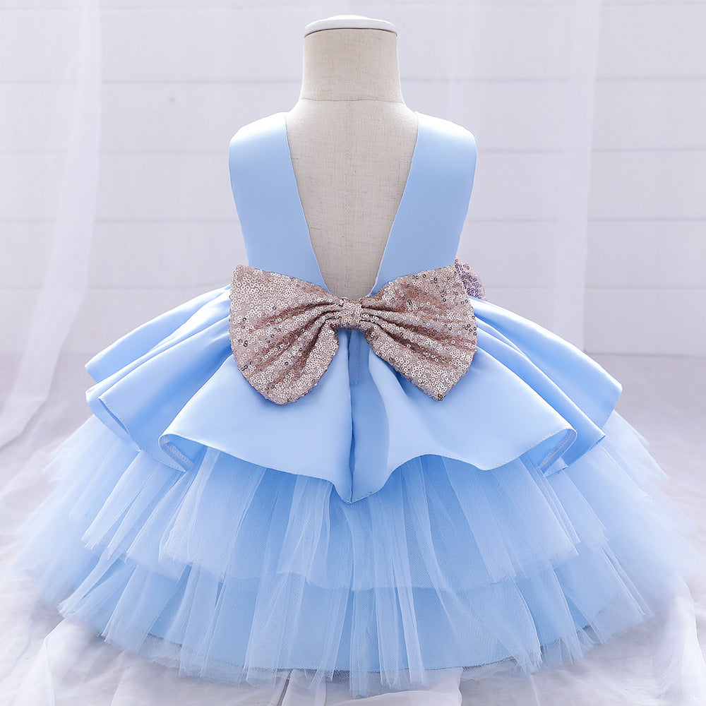 Cute Baby Girl A-Line Sequin Princess Dress Tea Length for Party & Wedding