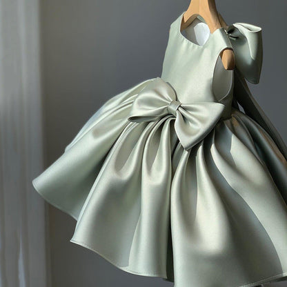 Cute A-line Satin Princess Dress with Bows for Girls