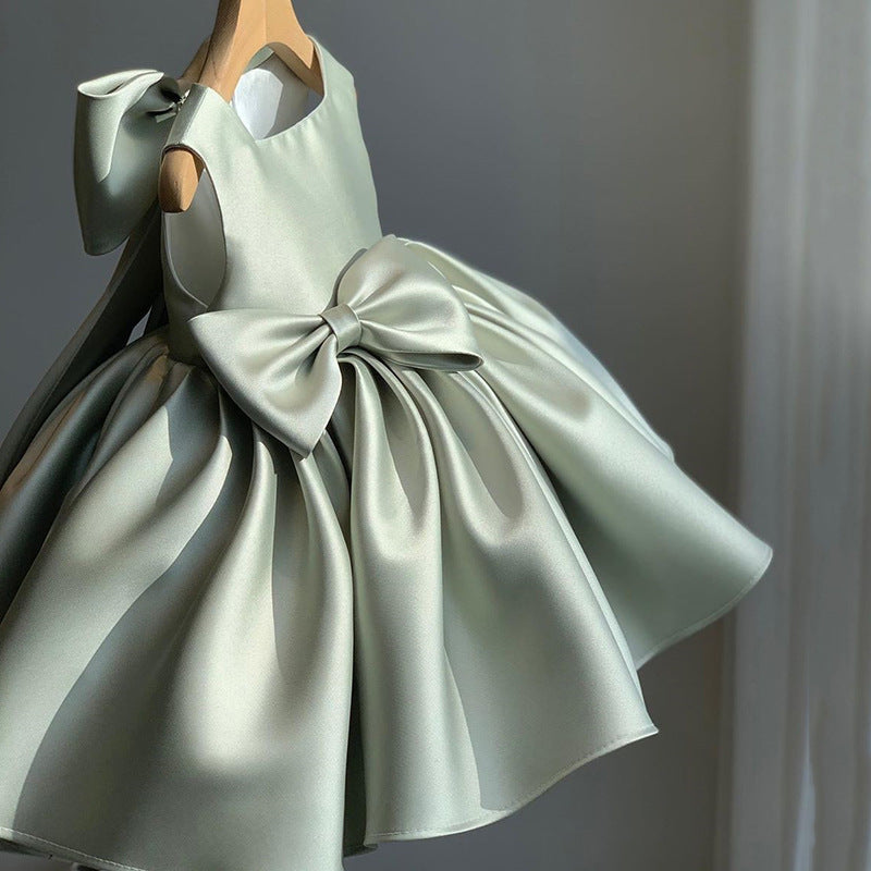 Cute A-line Satin Princess Dress with Bows for Girls