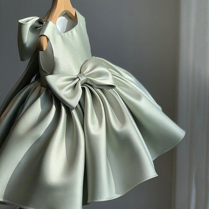 Cute A-line Satin Princess Dress with Bows for Girls | Party & Wedding Gown