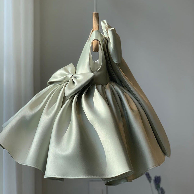 Cute A-line Satin Princess Dress with Bows for Girls | Party & Wedding Gown