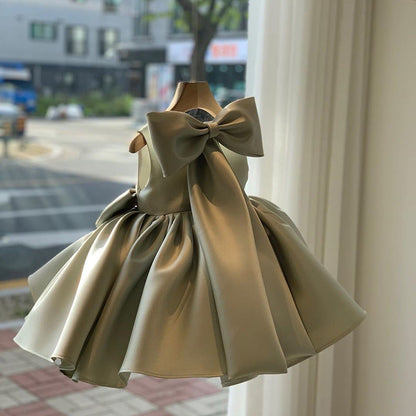Cute A-line Satin Princess Dress with Bows for Girls | Party & Wedding Gown