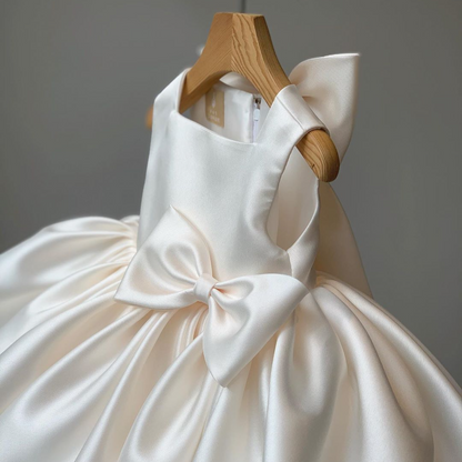 Cute A-line Satin Princess Dress with Bows for Girls | Party & Wedding Gown