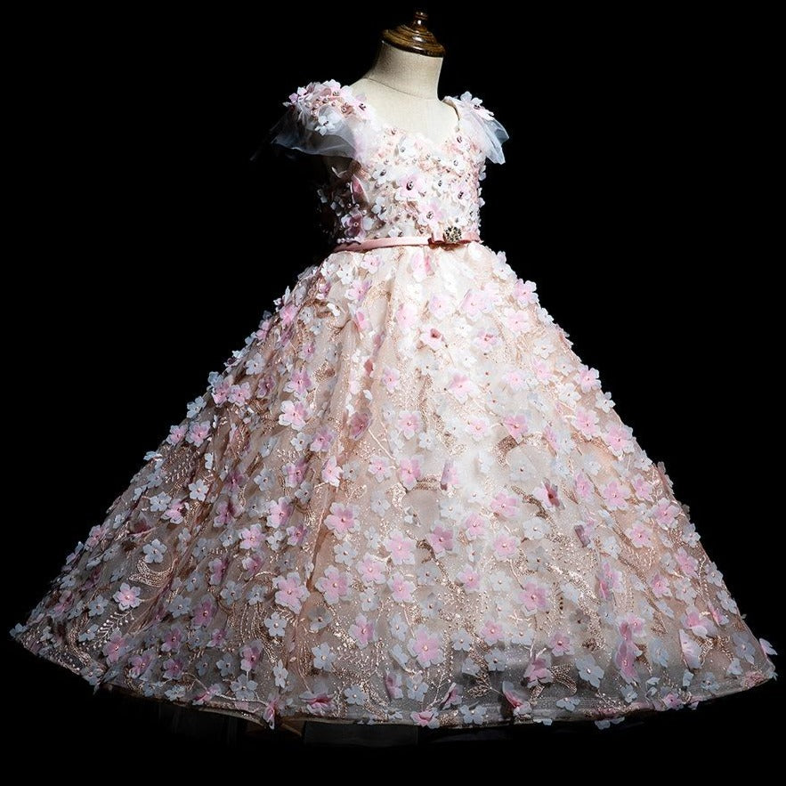 Pink Flower Sequin Maxi Dress for Girls – Toddler Princess Party Dress