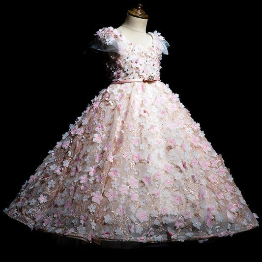 Pink Flower Sequin Maxi Dress for Girls – Toddler Princess Party Dress