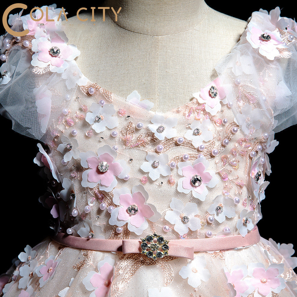 Pink Flower Sequin Maxi Dress for Girls – Toddler Princess Party Dress