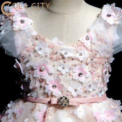 Pink Flower Sequin Maxi Dress for Girls – Toddler Princess Party Dress