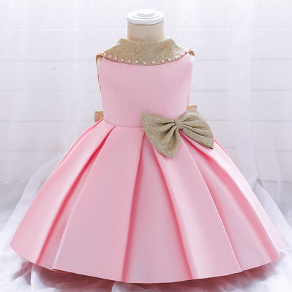 Toddler A-Line Princess Dress with Bowknot & Sequins – Cute Baby Girl Party Outfit