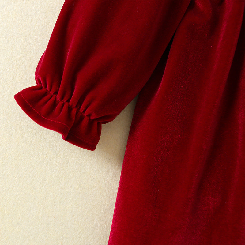 Burgundy Velvet A-Line Dress with Lace for Girls (12M-5Y) – Party & Holiday Outfit