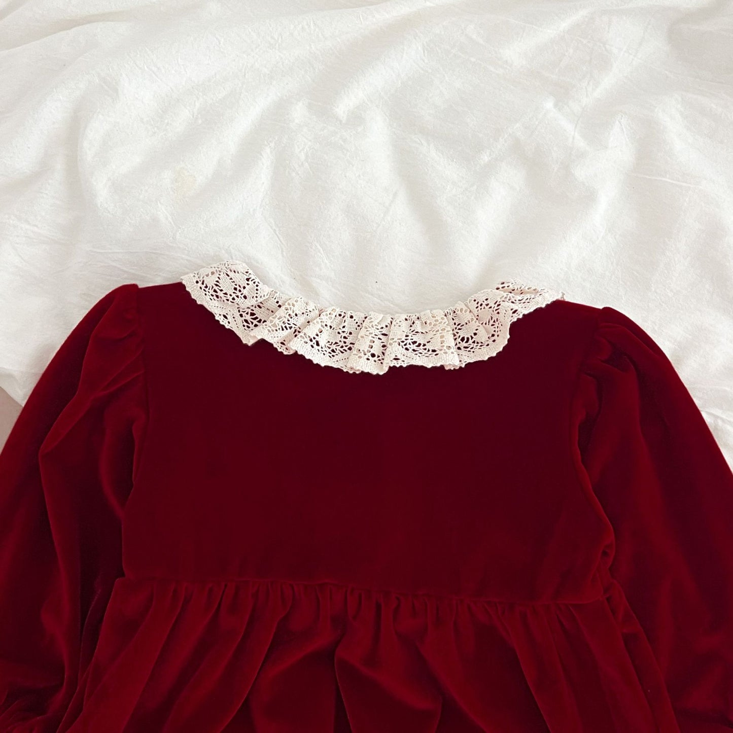 Burgundy Velvet Lace A-Line Dress for Girls | Long Sleeve Princess Party Dress