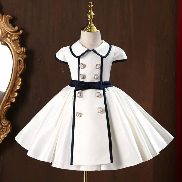 White Princess A-Line Dress for Girls | Collar & Button | Special Occasion Outfit