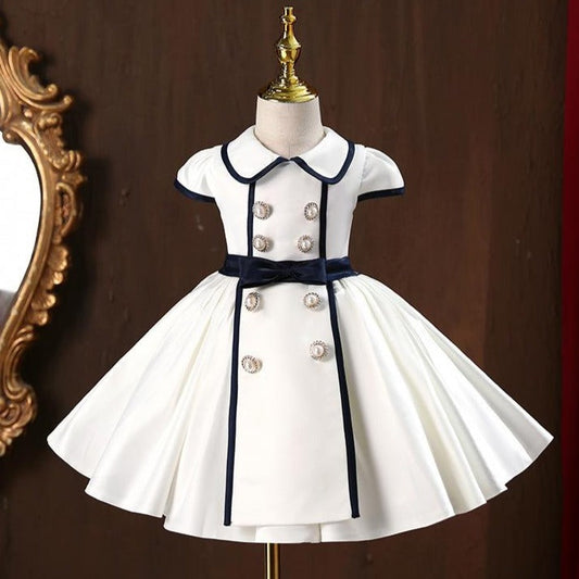 White Princess A-Line Dress for Girls | Collar & Button | Special Occasion Outfit