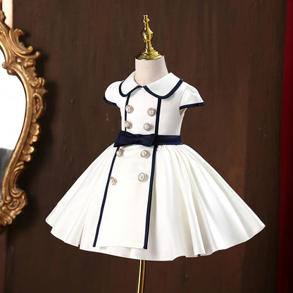 White Princess A-Line Dress for Girls | Collar & Button | Special Occasion Outfit