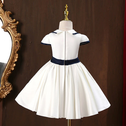 White Princess A-Line Dress for Girls | Collar & Button | Special Occasion Outfit