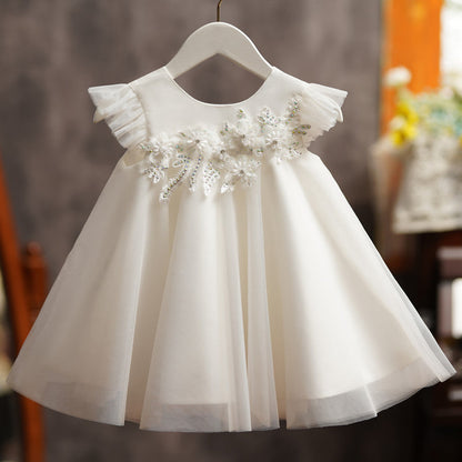 White Flower Girl Dress - Kids Tulle Princess Party Dress, Ages 1-12