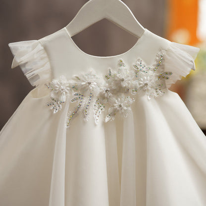 White Flower Girl Dress - Kids Tulle Princess Party Dress, Ages 1-12