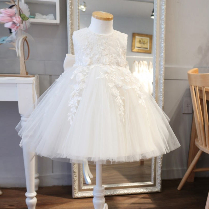 White Flower Girl Tulle Dress for Parties, Weddings, and Formal Occasions
